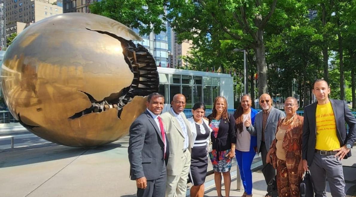 Dr. Rhoda Arrindell (4th L), and co-participants from the Caribbean region and the South Pacific at the international decolonization conference hosted by the Baku Initiative Group (BIG) at the United Nations, New York City, June 2024.