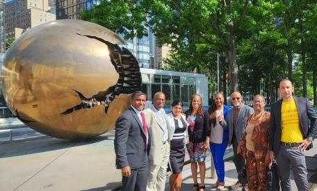 Dr. Rhoda Arrindell (4th L), and co-participants from the Caribbean region and the South Pacific at the international decolonization conference hosted by the Baku Initiative Group (BIG) at the United Nations, New York City, June 2024.